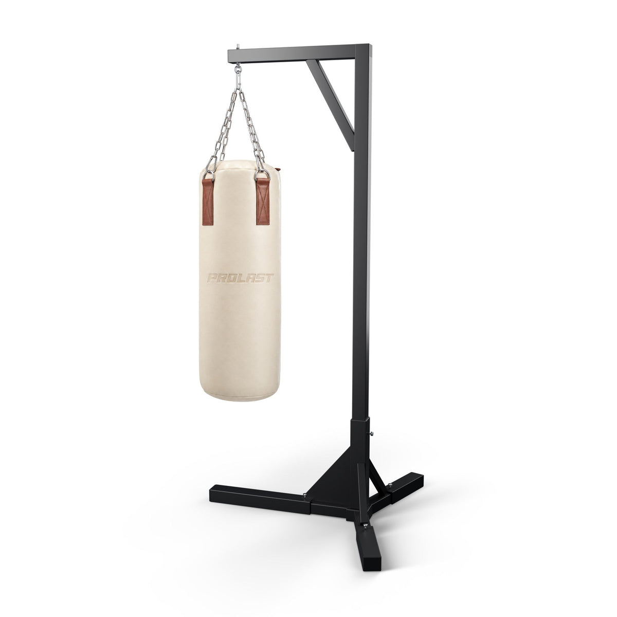PROLAST Retro Cream / Brown Leather Heavy Bag hanging on its steel chain from a PROLAST bag stand (stand sold separately)