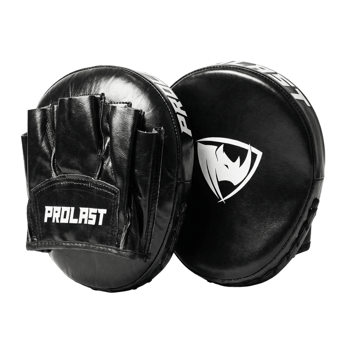 PROLAST speed mitts in black, pair showing the hand pocket with PROLAST label and the face with white rhino logo