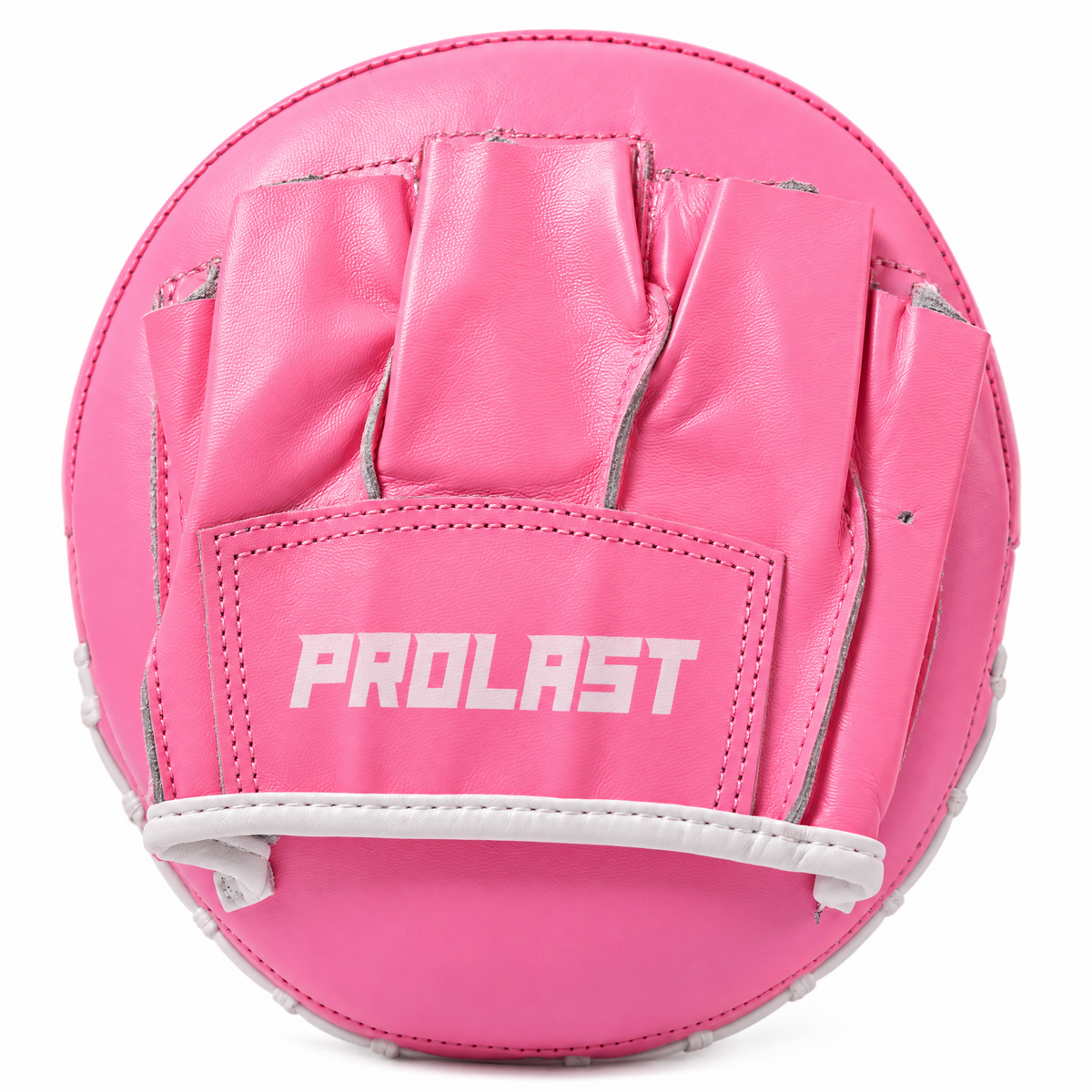 PROLAST pink speed mitt, back of the mitt with the hand pocket, finger loops, white strap and PROLAST label