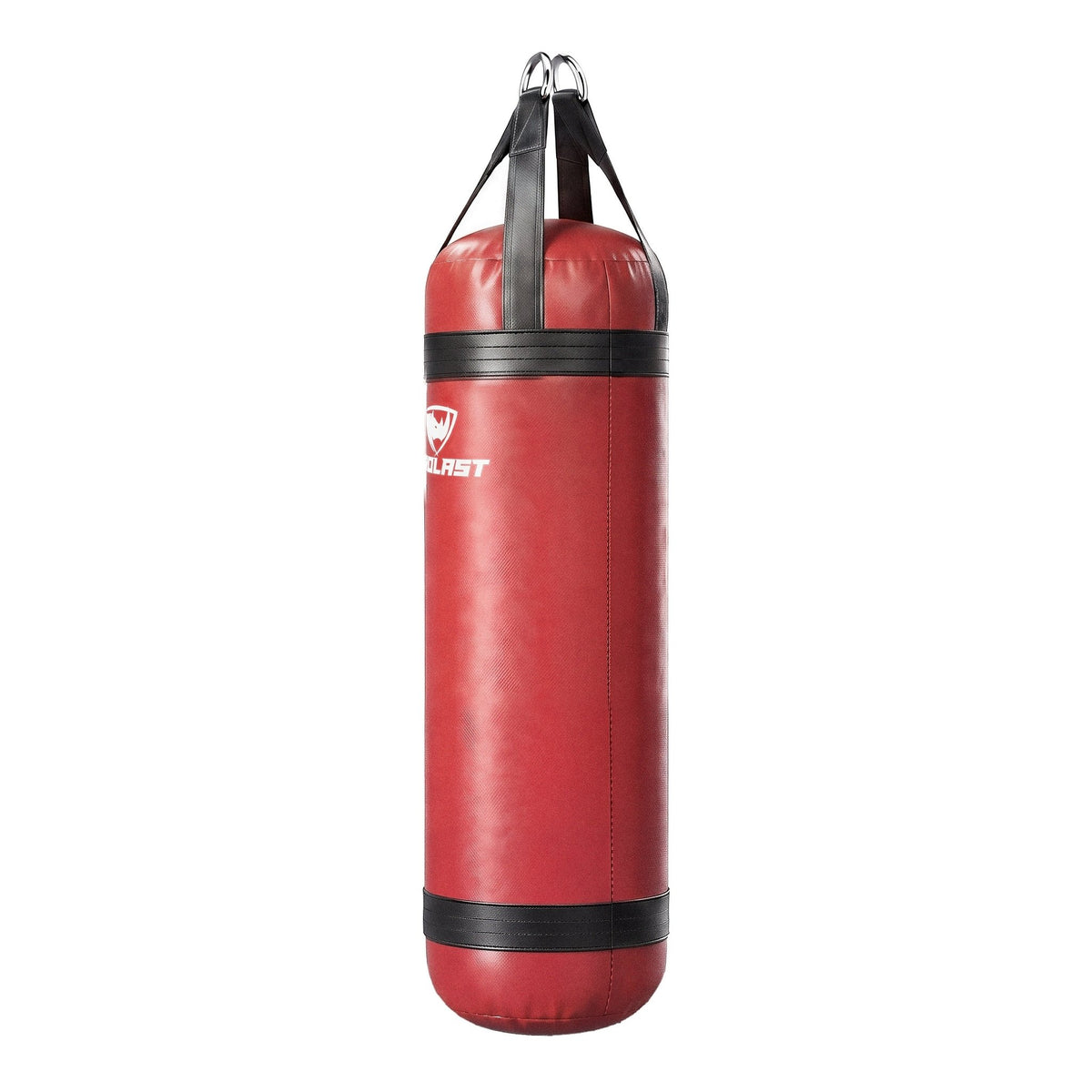 PROLAST 4 ft 80 lb stock heavy bag, red with black trims and straps, side view
