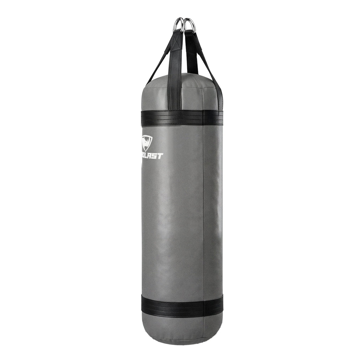 PROLAST 4 ft 80 lb stock heavy bag, smoke grey with black trims and straps, side view