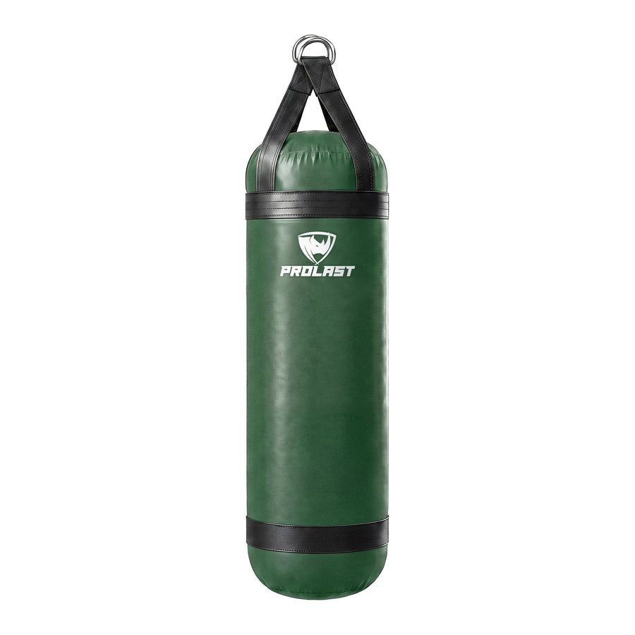 PROLAST 4 ft 80 lb stock heavy bag, green with black trims and straps, front view with the PROLAST logo