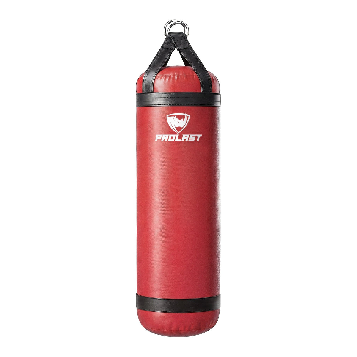 PROLAST 5 ft XL 200 lb stock heavy bag, red with black trims and straps, front view with the PROLAST logo