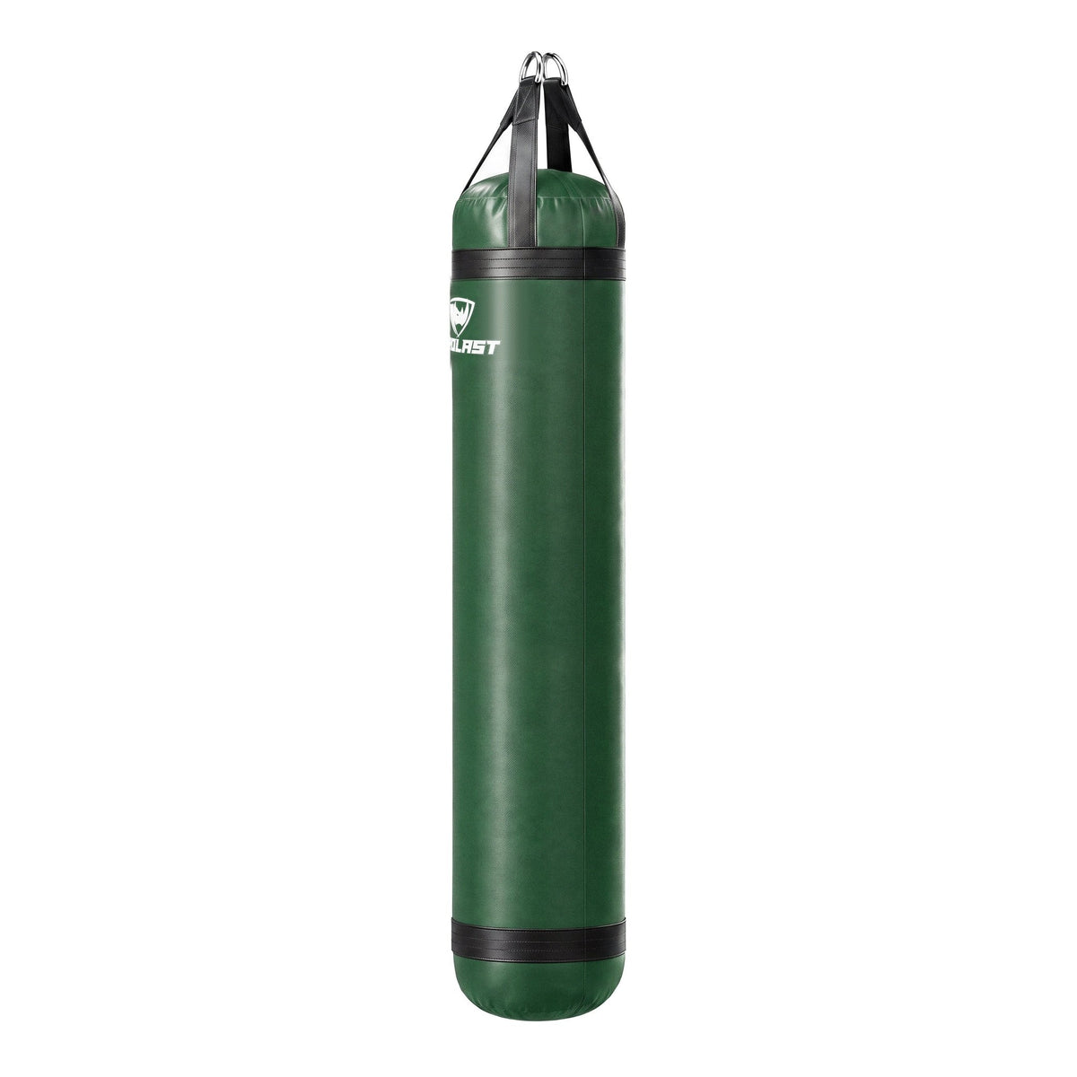 PROLAST 6 ft 150 lb stock heavy bag, green with black trims and straps, side view