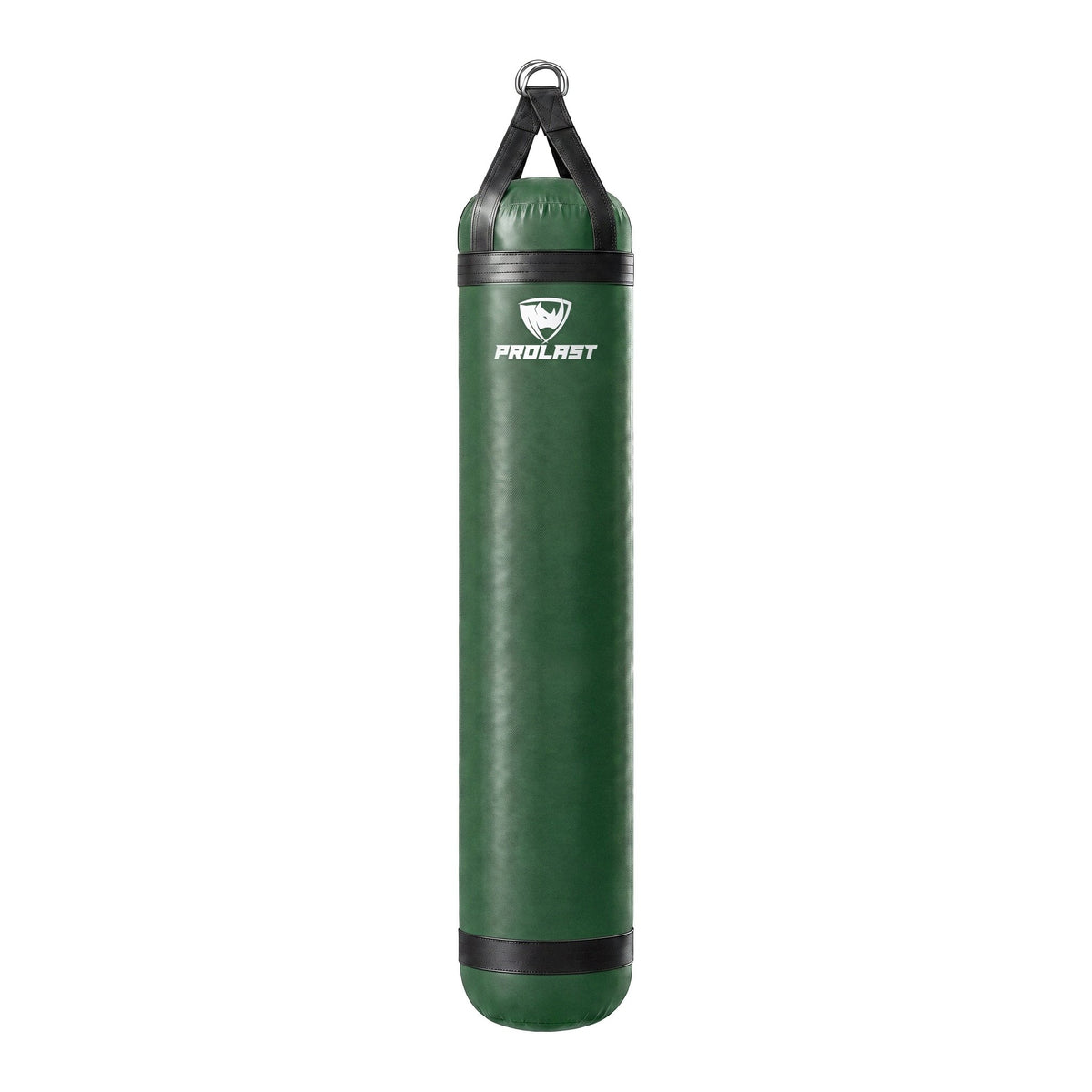 PROLAST 6 ft 150 lb stock heavy bag, green with black trims and straps, front view with the PROLAST logo