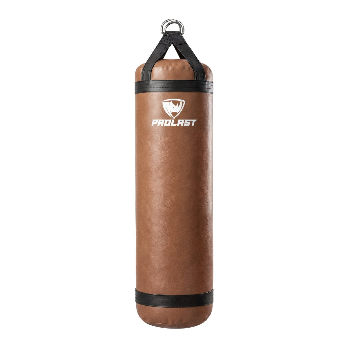 PROLAST 6 ft XL 300 lb stock heavy bag, brown with black trims and straps, front view with the PROLAST logo
