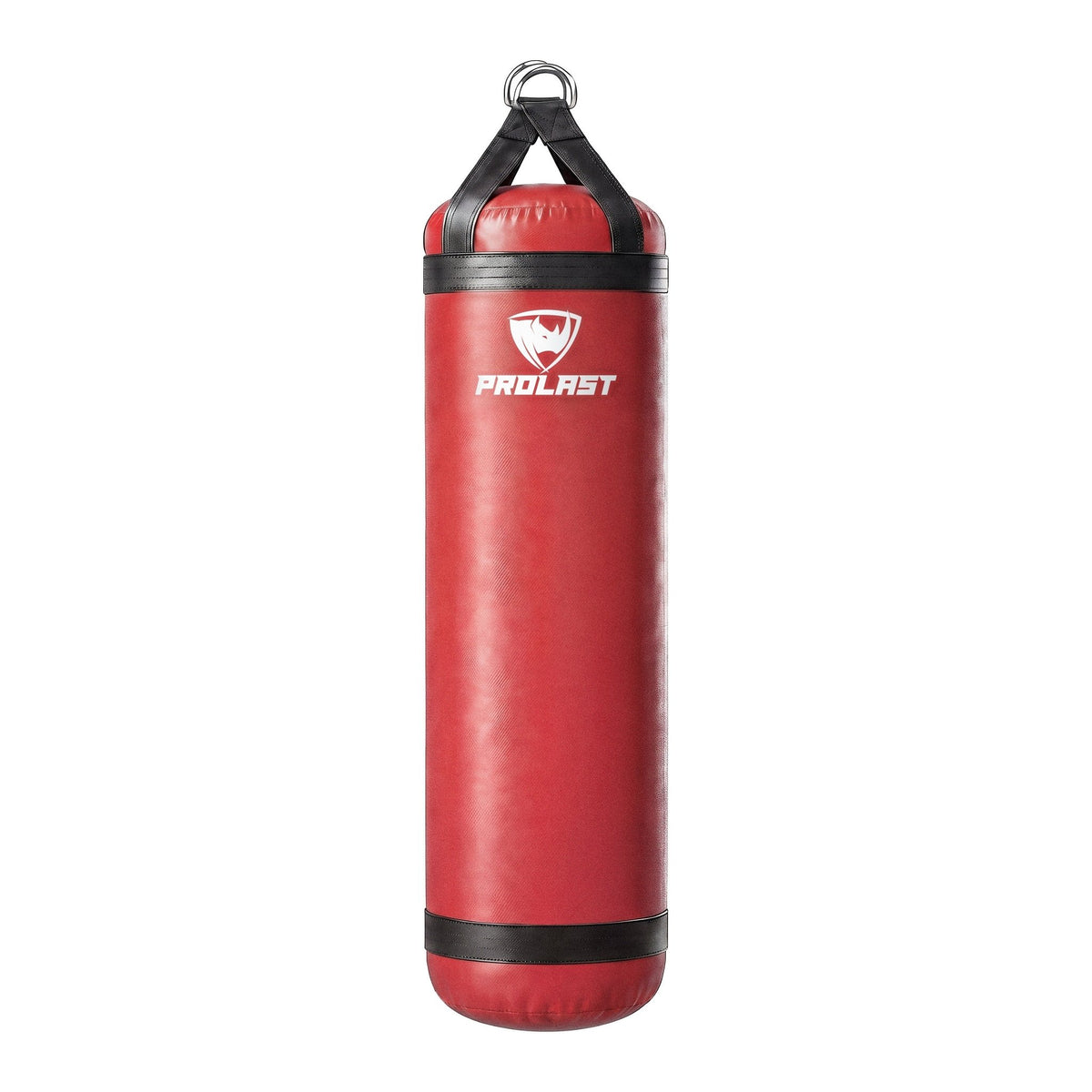PROLAST 6 ft XL 300 lb stock heavy bag, red with black trims and straps, front view with the PROLAST logo