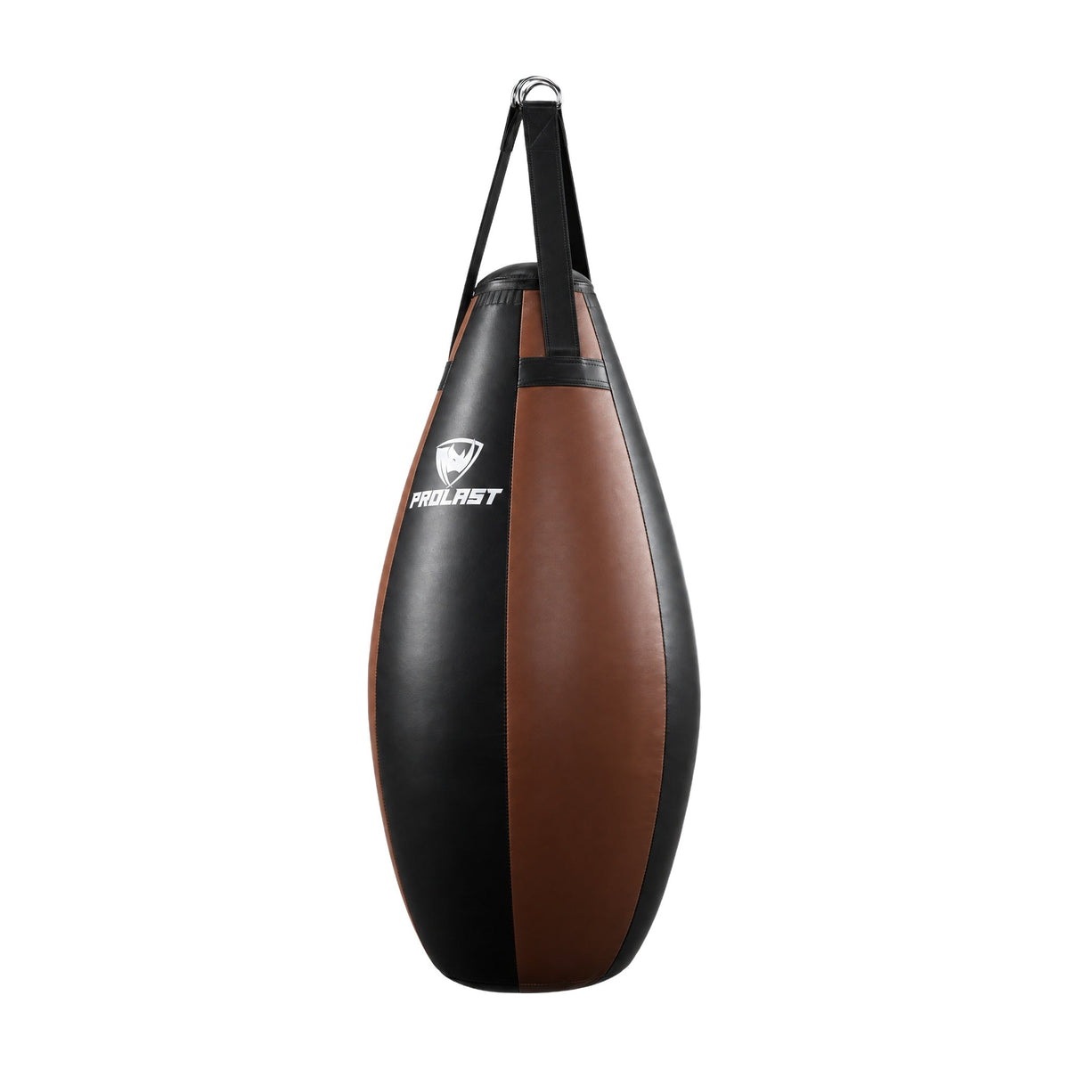 PROLAST black and brown teardrop heavy bag turned to show a side panel