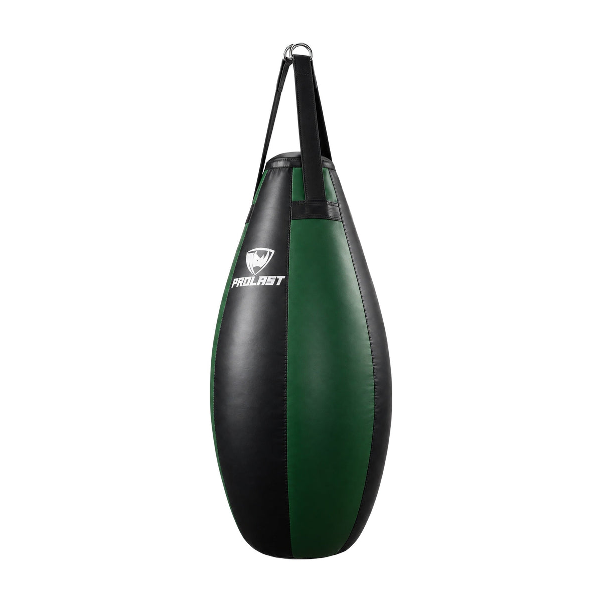 PROLAST black and green teardrop heavy bag turned to show a side panel