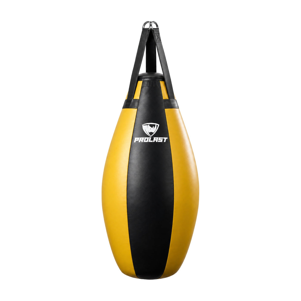 PROLAST black and yellow teardrop heavy bag, front
