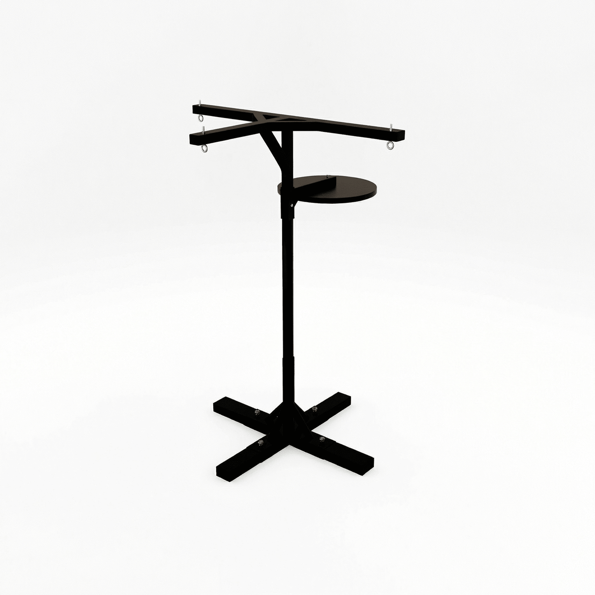 PROLAST triple heavy bag stand with speed bag platform, black steel with three hanging arms, round platform and cross base
