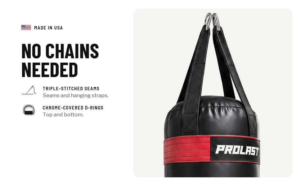 No chains needed: triple-stitched seams and hanging straps, chrome-covered D-rings top and bottom