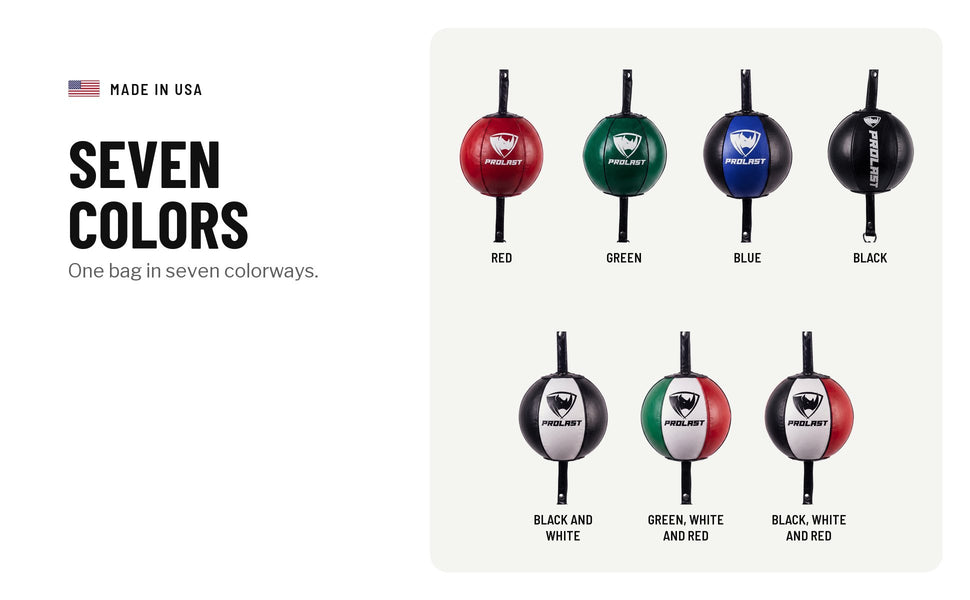 Seven colors of the leather double end bag: red, green, blue, black, black and white, green white and red, black white and red