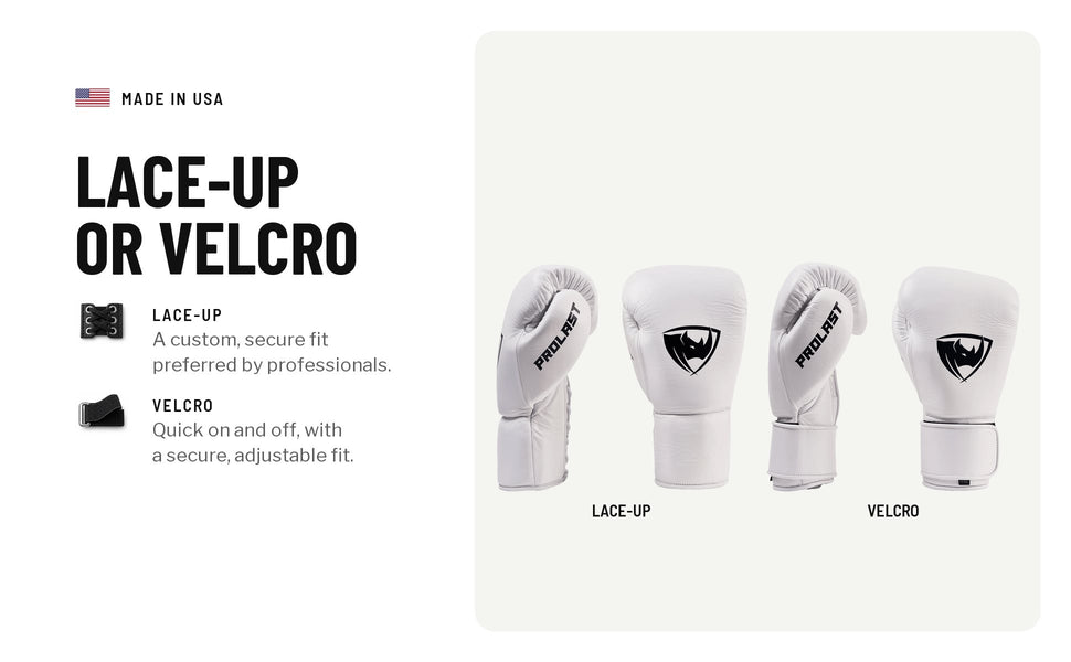 Lace-up or velcro: white lace-up and velcro pairs. Lace-up gives a custom, secure fit preferred by professionals; velcro is quick on and off, with a secure, adjustable fit