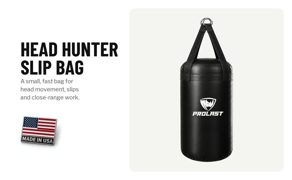 PROLAST Head Hunter slip bag in black: a small, fast bag for head movement, slips and close-range work. Made in USA