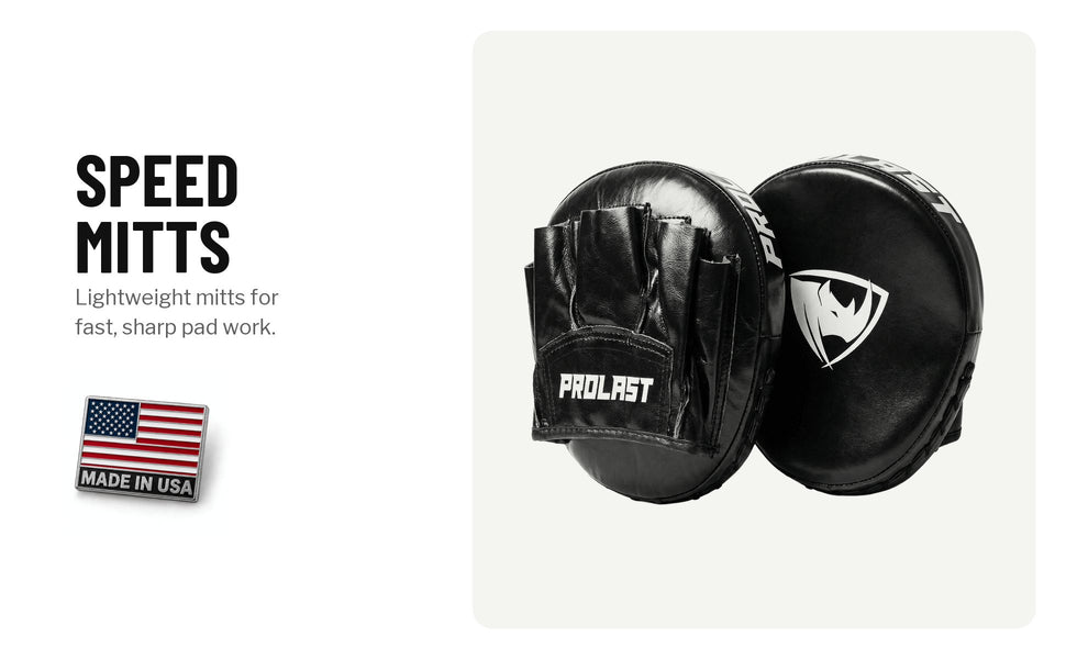 Speed mitts: a black pair. Lightweight mitts for fast, sharp pad work