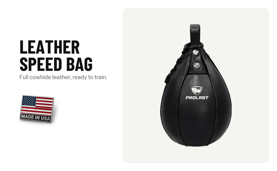 Leather speed bag in black: full cowhide leather, ready to train
