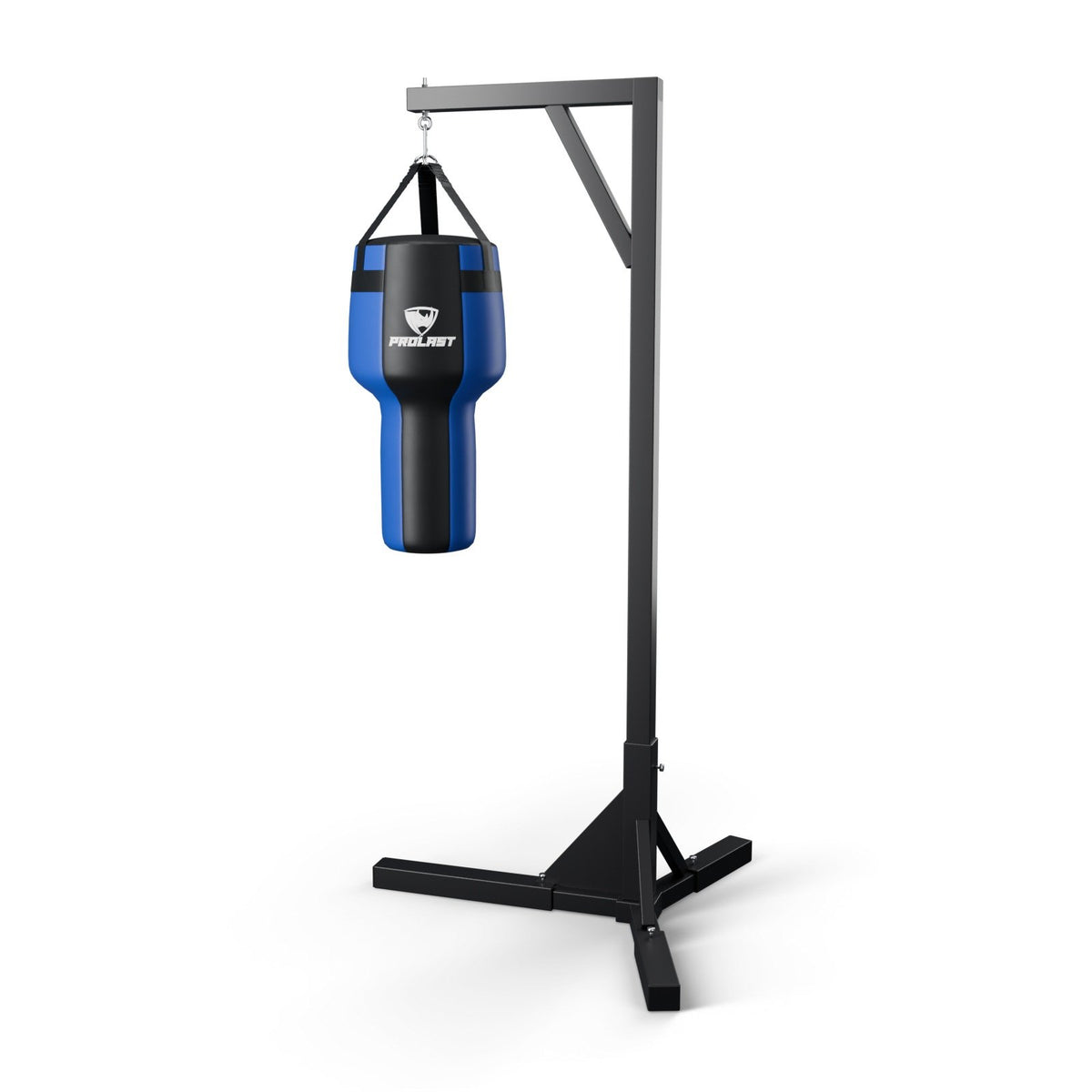 This angle bag hanging from a PROLAST single bag stand on a steel snap hook through its D-rings (stand sold separately)