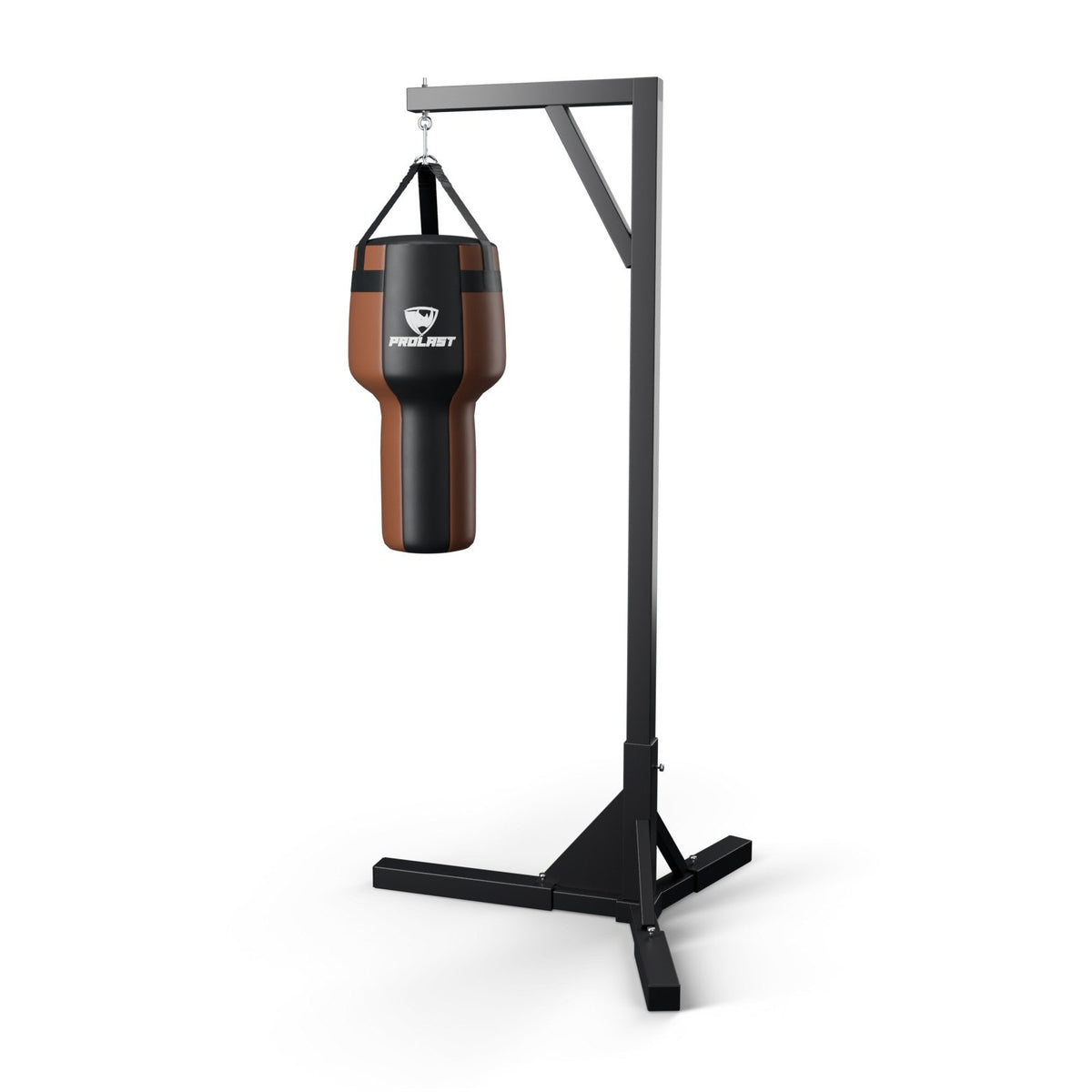 This angle bag hanging from a PROLAST single bag stand on a steel snap hook through its D-rings (stand sold separately)