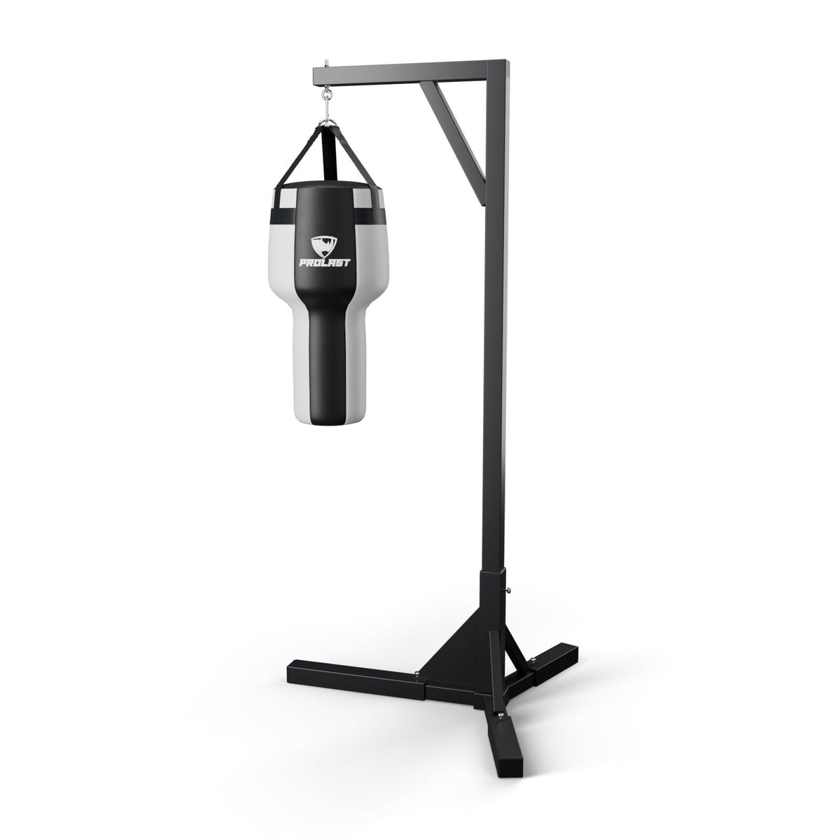 This angle bag hanging from a PROLAST single bag stand on a steel snap hook through its D-rings (stand sold separately)