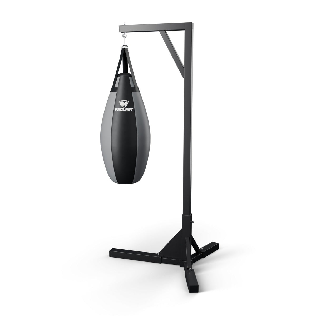 This teardrop bag hanging from a PROLAST single bag stand on a steel snap hook through its D-rings (stand sold separately)