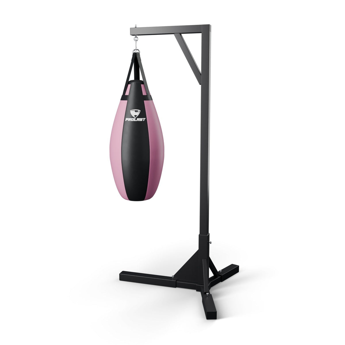 This teardrop bag hanging from a PROLAST single bag stand on a steel snap hook through its D-rings (stand sold separately)