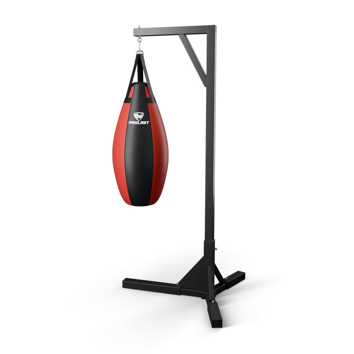 This teardrop bag hanging from a PROLAST single bag stand on a steel snap hook through its D-rings (stand sold separately)