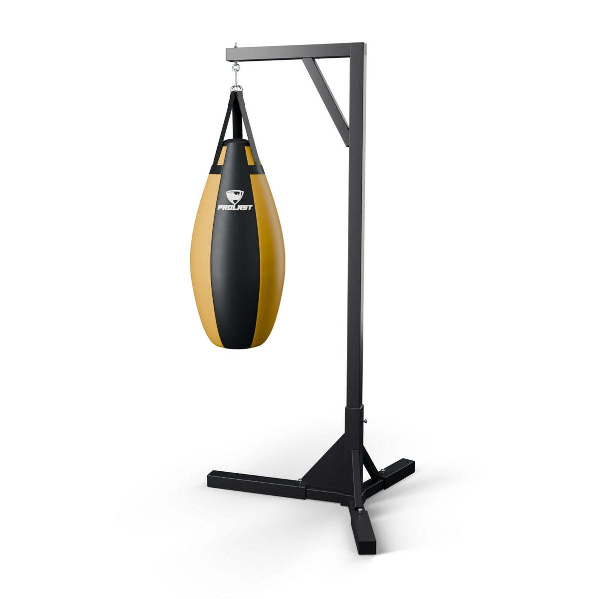 This teardrop bag hanging from a PROLAST single bag stand on a steel snap hook through its D-rings (stand sold separately)