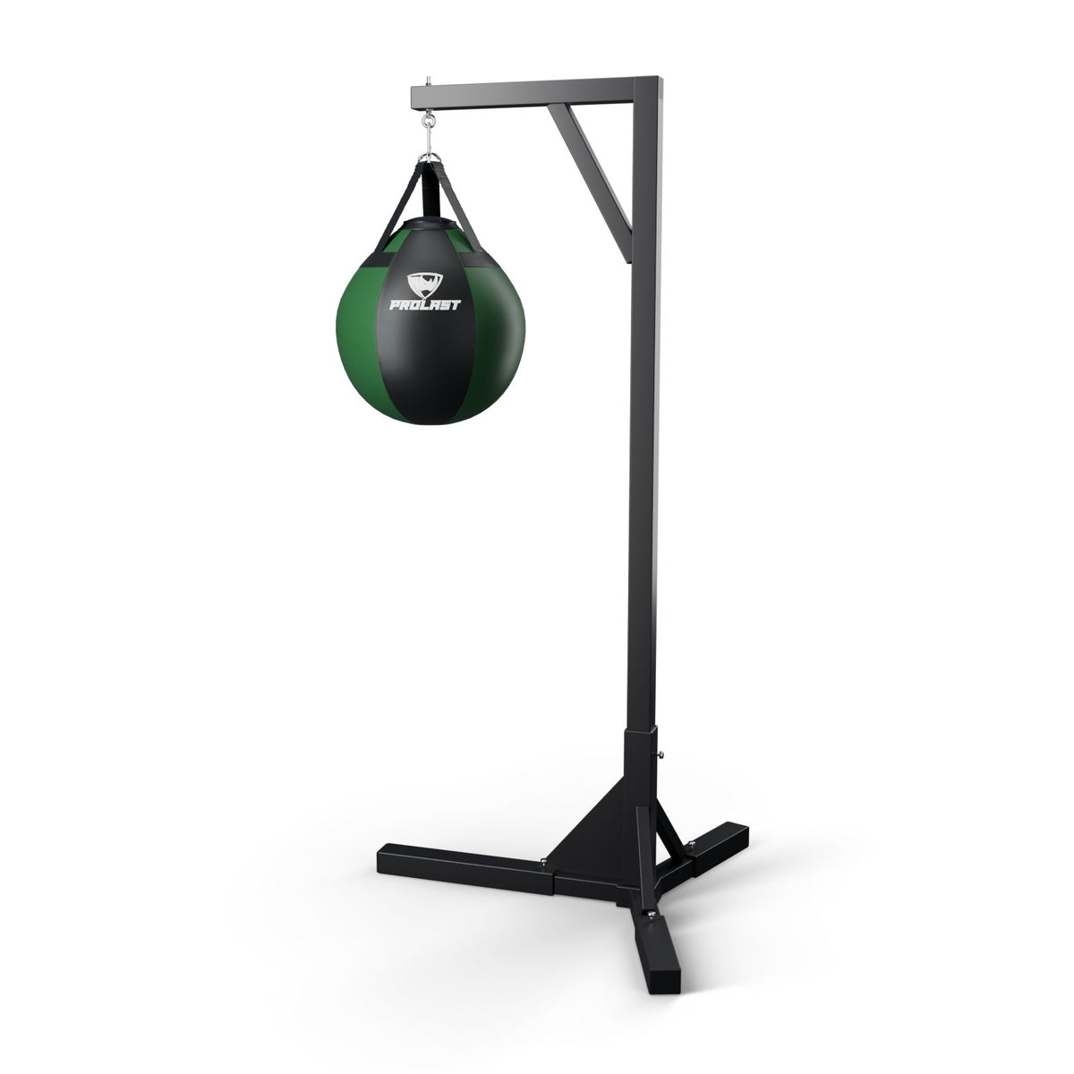 This wrecking ball hanging from a PROLAST single bag stand on a steel snap hook through its D-rings (stand sold separately)