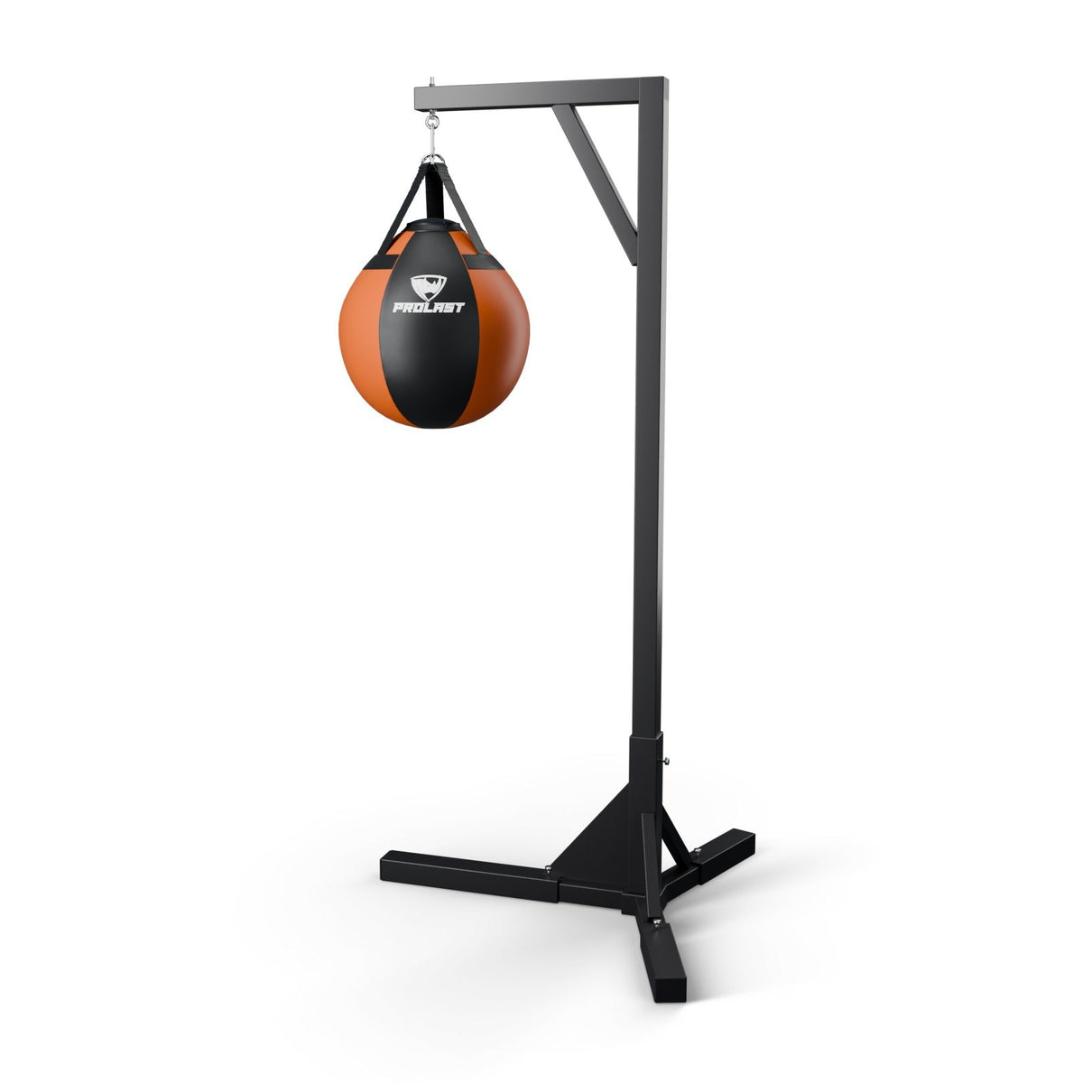 This wrecking ball hanging from a PROLAST single bag stand on a steel snap hook through its D-rings (stand sold separately)
