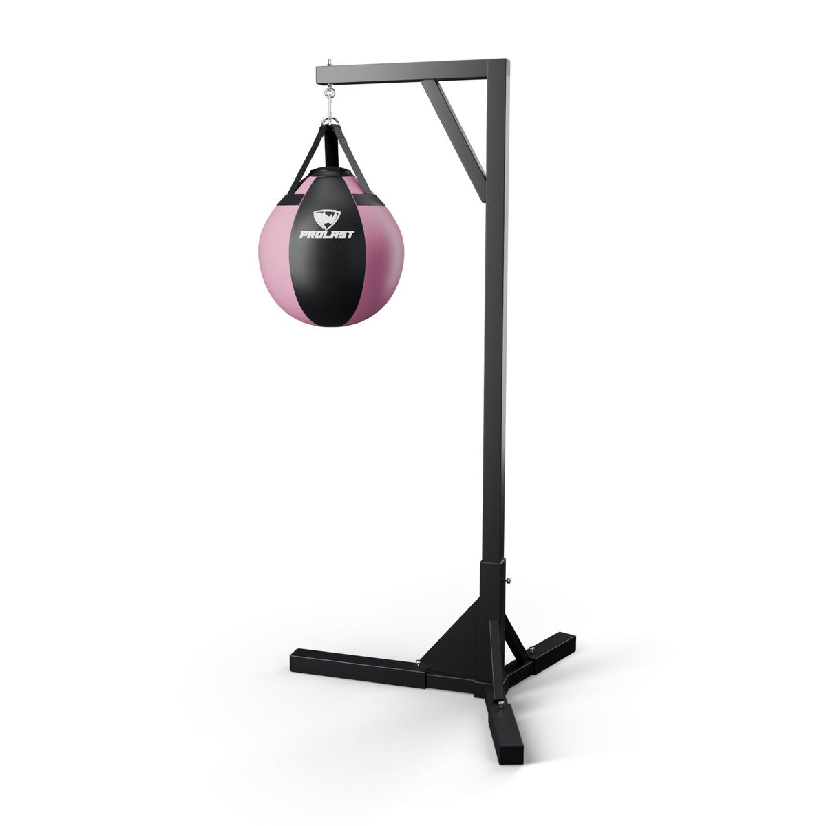 This wrecking ball hanging from a PROLAST single bag stand on a steel snap hook through its D-rings (stand sold separately)