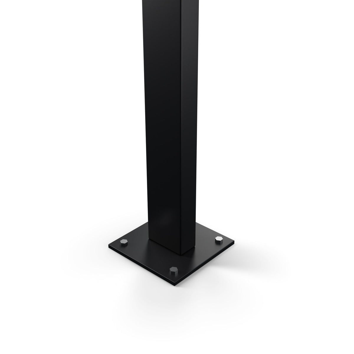 Close-up: a corner post on its bolt-down foot plate